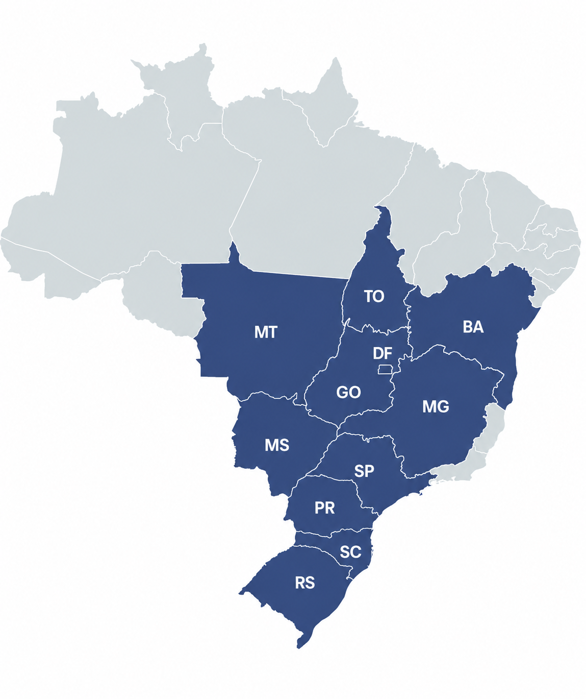 Mapa do Brasil com estados de atuação da MAP Stands